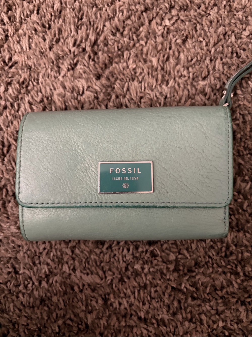 Fossil Mint Green Leather Wristlet Clutch with Logo Plaque